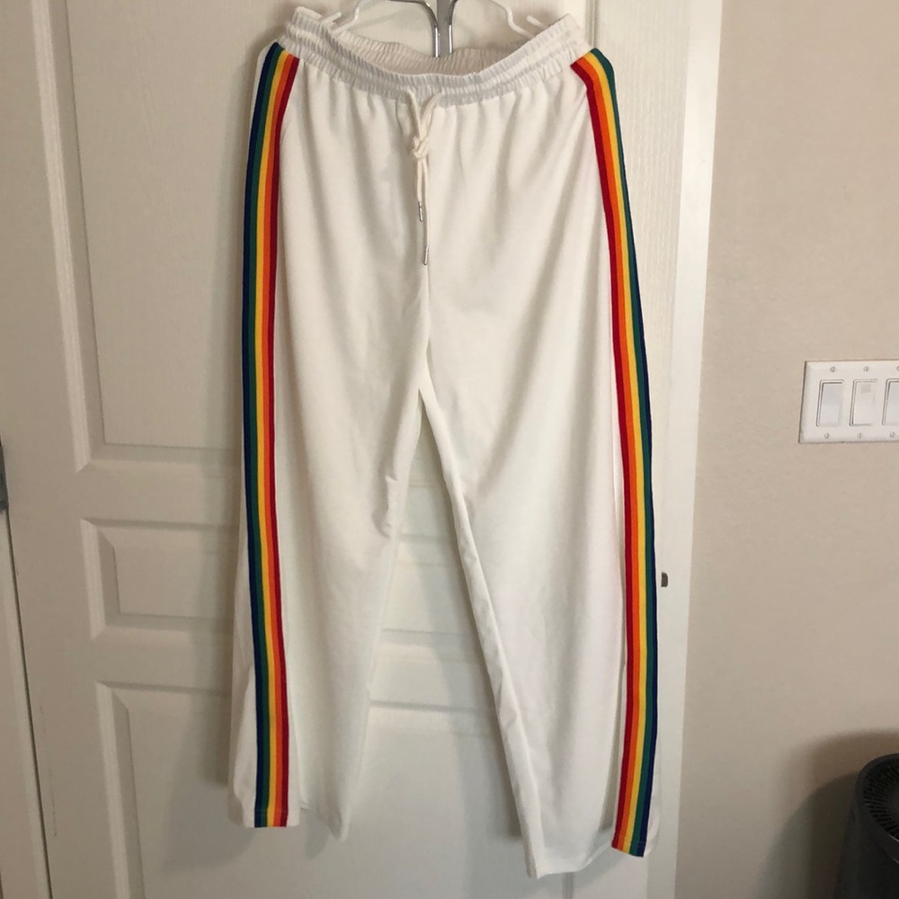 White wide leg rainbow stripe pants - Large